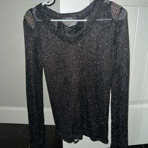 Miss Me Black Shimmer Long Sleeve Top